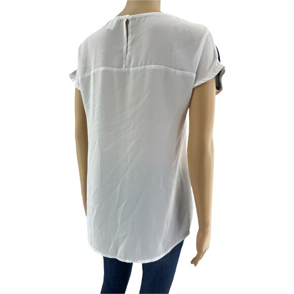 H&M (S) White Pink Black Color Block Asymmetrical Stripe Officewear Blouse Top - Picture 3 of 4